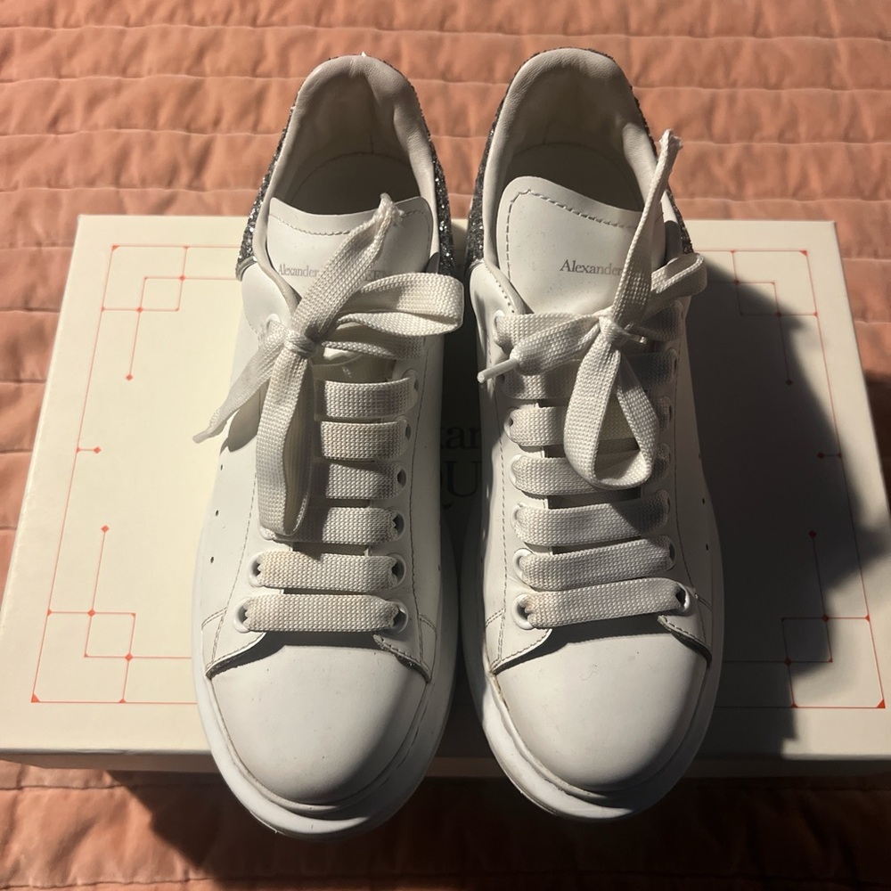 Alexander McQueen Silver & White Oversized Sneakers
